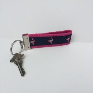 Preppy Ribbon Key Fob Key Chain Flamingos